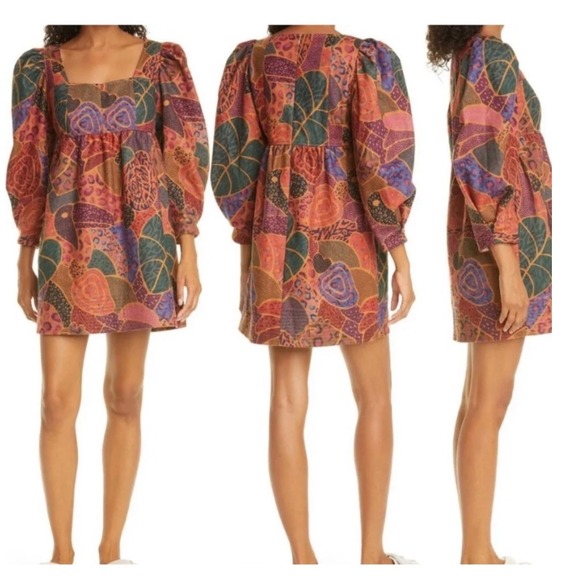 FARM Rio Dresses & Skirts - Farm Rio Hidden Animals Print Fleece Puff Sleeve Mini Dress XL
